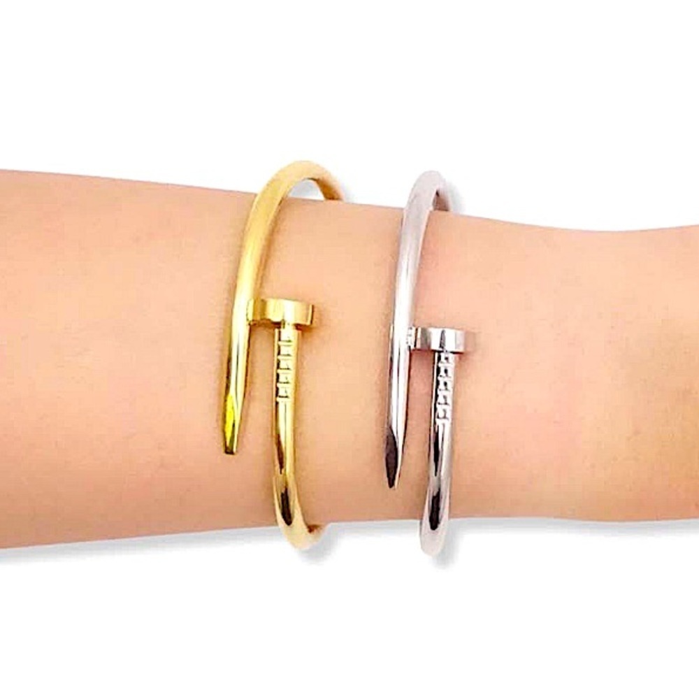 Gold Nail Bangle Bracelet - Picture 4 of 11